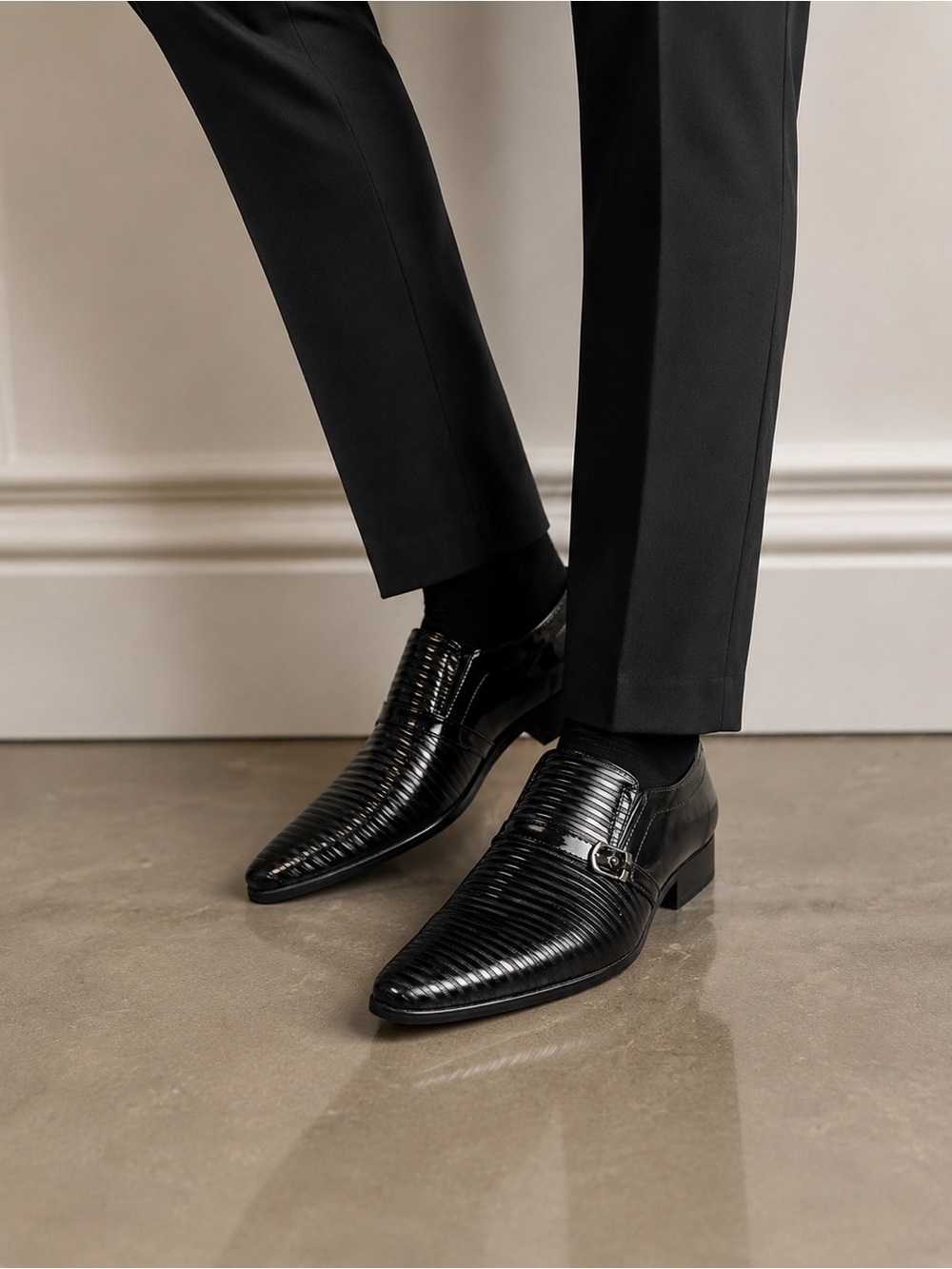 Giovanni Black Dress Shoes Size 9 Monk Strap Formal Shoes